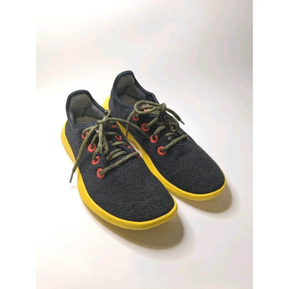 Allbirds Tree Runners Mens Sz 9 Black Yellow Lightweight Comfort Sneakers Tencel